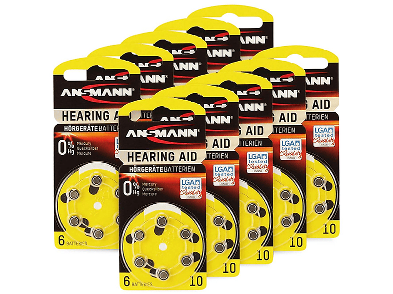 ANSMANN Hörgeräte-Batterie, HEARING AID, PR70, Größe 10, 60 Stück Zink-Luft Hörgeräte-Batterie