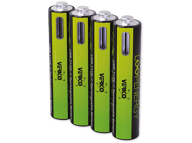 VERICO Akku Pack 4er USB-C Lithium-Ionen Loop Energy Buchse, Li-Ion-Akku mit AAA,