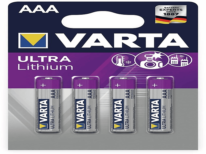 VARTA Ultra Lithium L92 Micro AAA Batterie (4er Blister) Mando distancia Batterie, Lithium, 1.5 Volt, 1.1 Ah