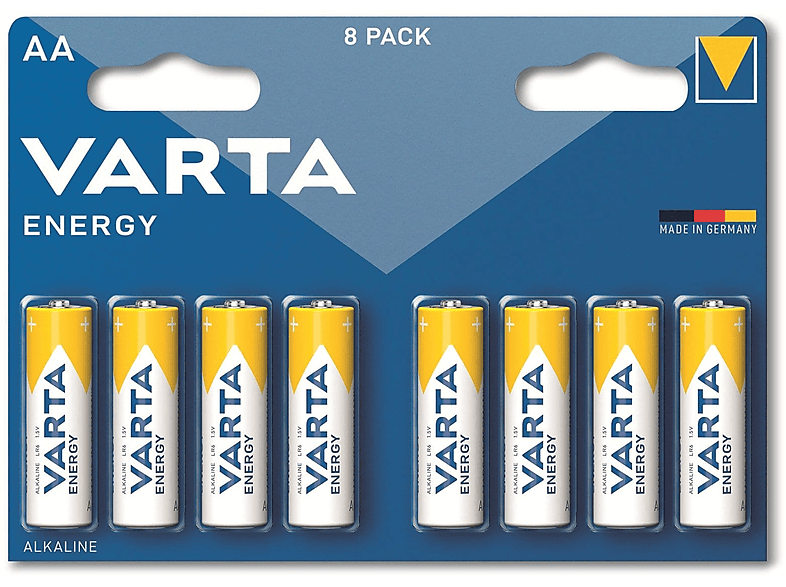 VARTA Batterie Alkaline, Mignon, AA, LR06, 1.5V, Energy, 8 Stück Alkaline Batterien