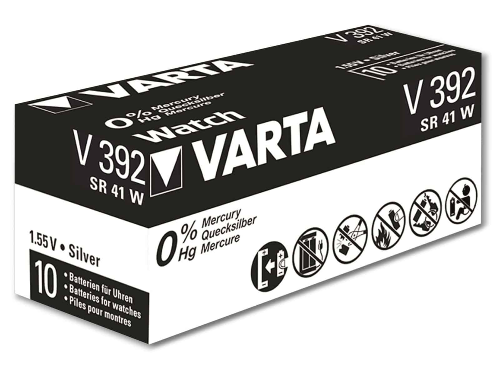 VARTA Knopfzelle Silver Oxide, 392 SR41, Silberoxid 1.55V, Stück Knopfzelle 10