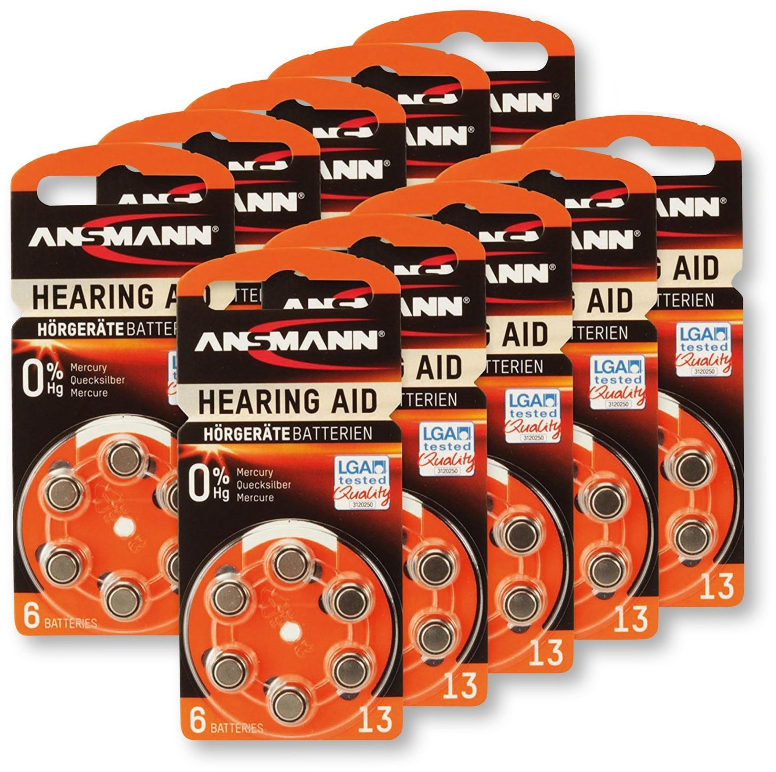 ANSMANN Hörgeräte-Batterie, HEARING AID, Hörgeräte-Batterie Stück 60 Größe PR48, 13, Zink-Luft