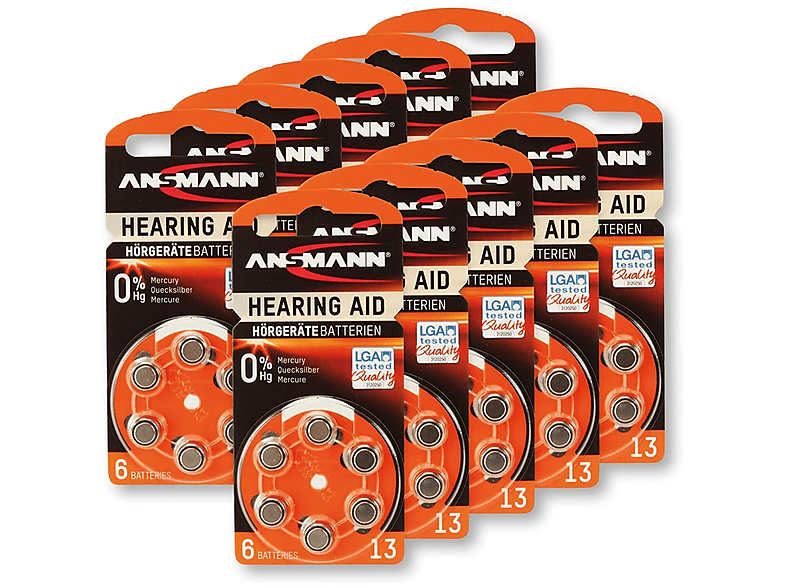 ANSMANN Hörgeräte-Batterie, HEARING AID, PR48, 60 Zink-Luft Größe Hörgeräte-Batterie 13, Stück