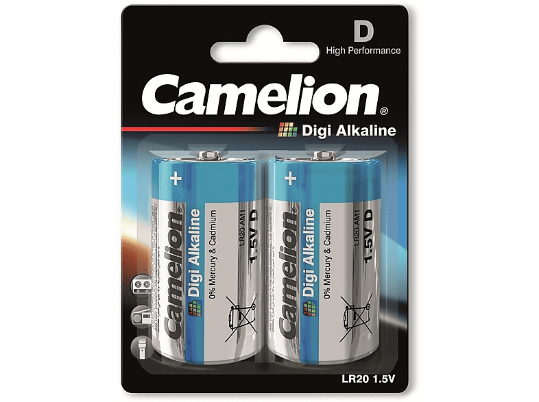 CAMELION Mono-Batterie, Digi-Alkaline, LR20, 2 Stück Alkaline Batterie