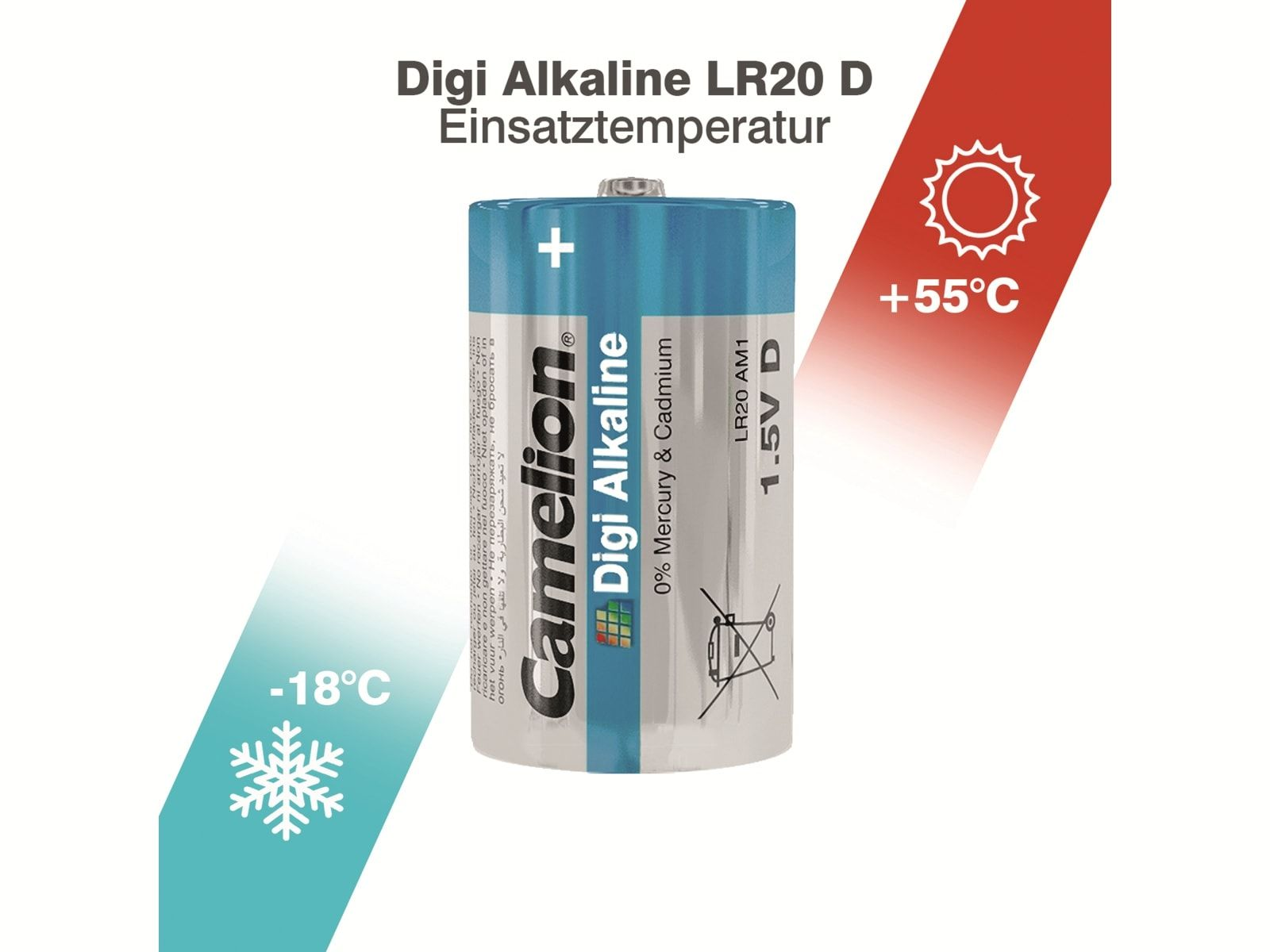 CAMELION Mono-Batterie, Digi-Alkaline, LR20, Batterie 2 Stück Alkaline