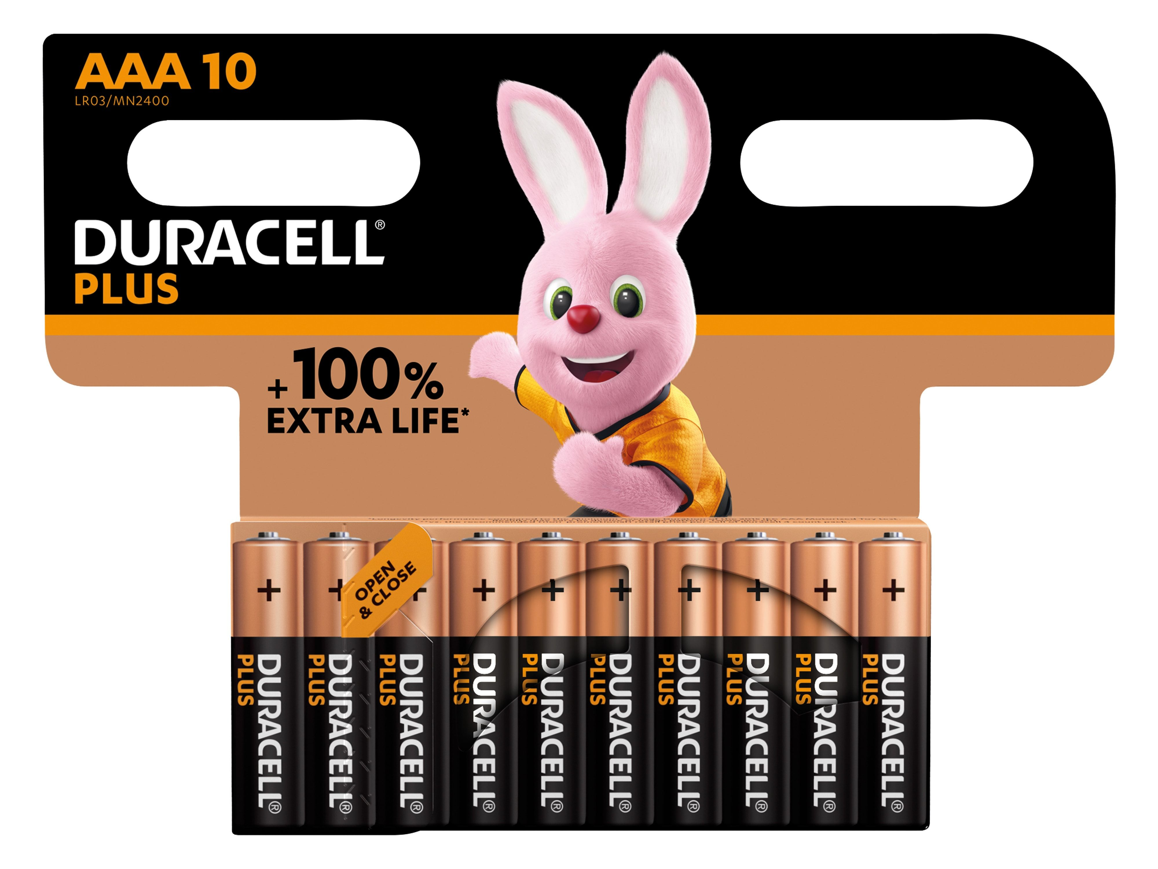 DURACELL Batterie Extra Batterie, Micro, 1,5V, 1.5 Life, Volt Plus, Alkaline AAA, LR03, 10 Alkaline, Stück Stück 10