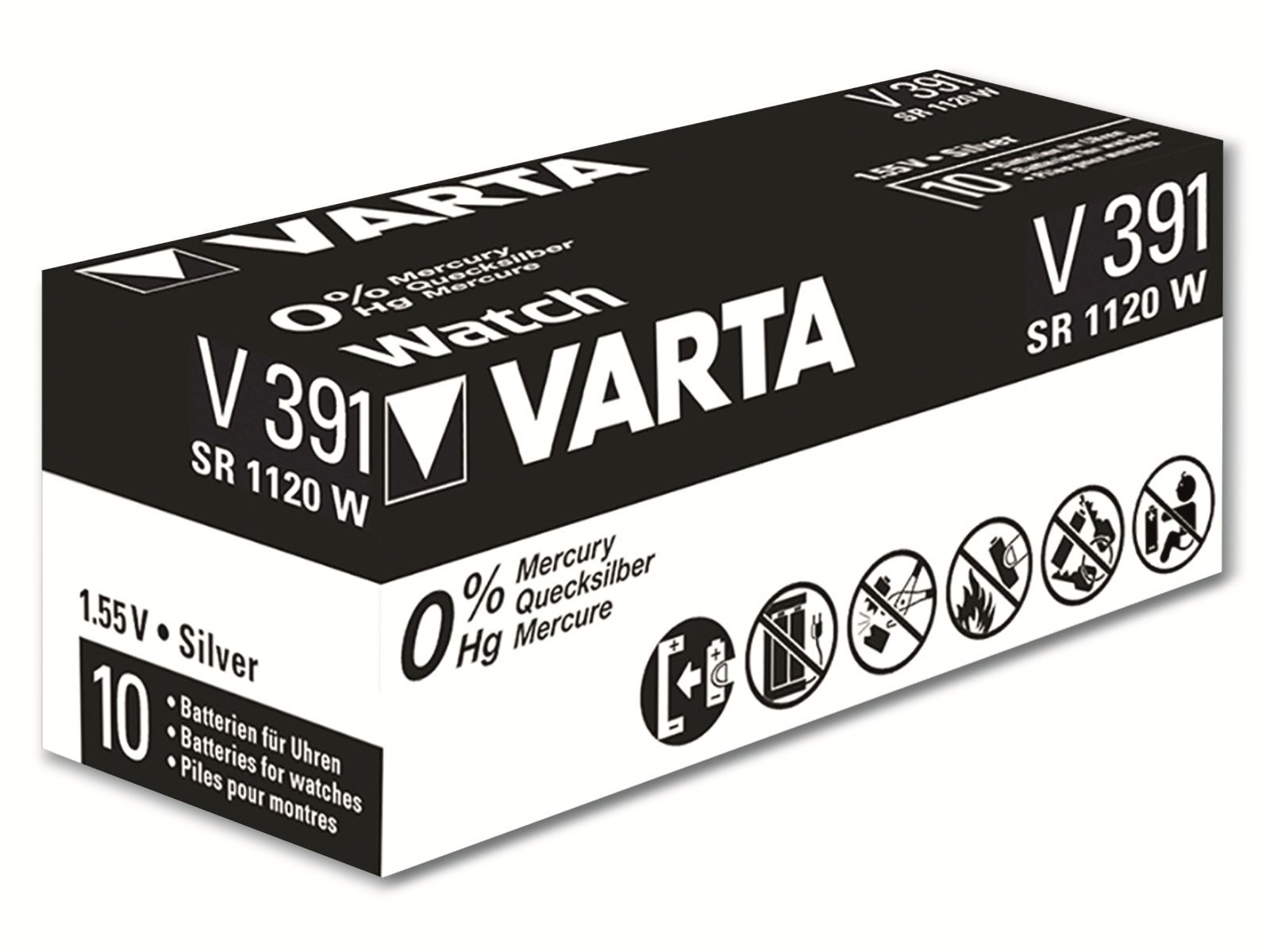 Silberoxid Oxide, VARTA 391 SR55, Knopfzelle 1.55V, Knopfzelle Stück Silver 10
