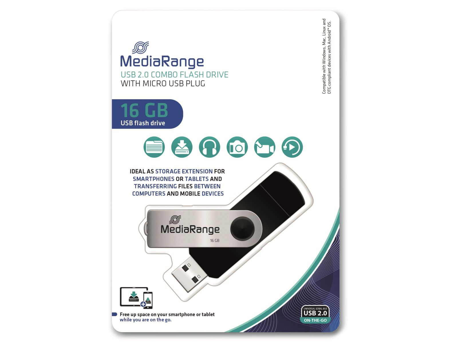 MEDIARANGE USB-Stick MR931-2, USB GB USB-Stick und GB) 16 Micro, und 16 (schwarz/silber, 2.0