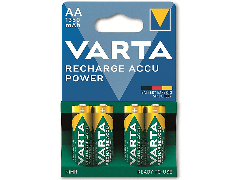 VARTA Akku NiMH, Mignon, AA, HR06, 1.2V/1350mAh, Accu Power, Pre-charged, 4er Pack Nickel-Metallhydrid Akku