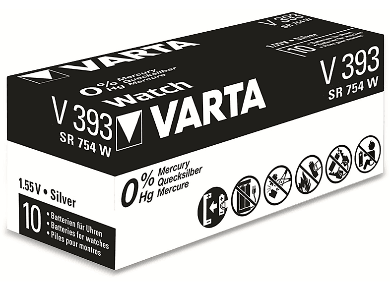 VARTA Knopfzelle Silver Oxide, 393 SR48,  1.55V, 10 Stück Silberoxid Knopfzelle