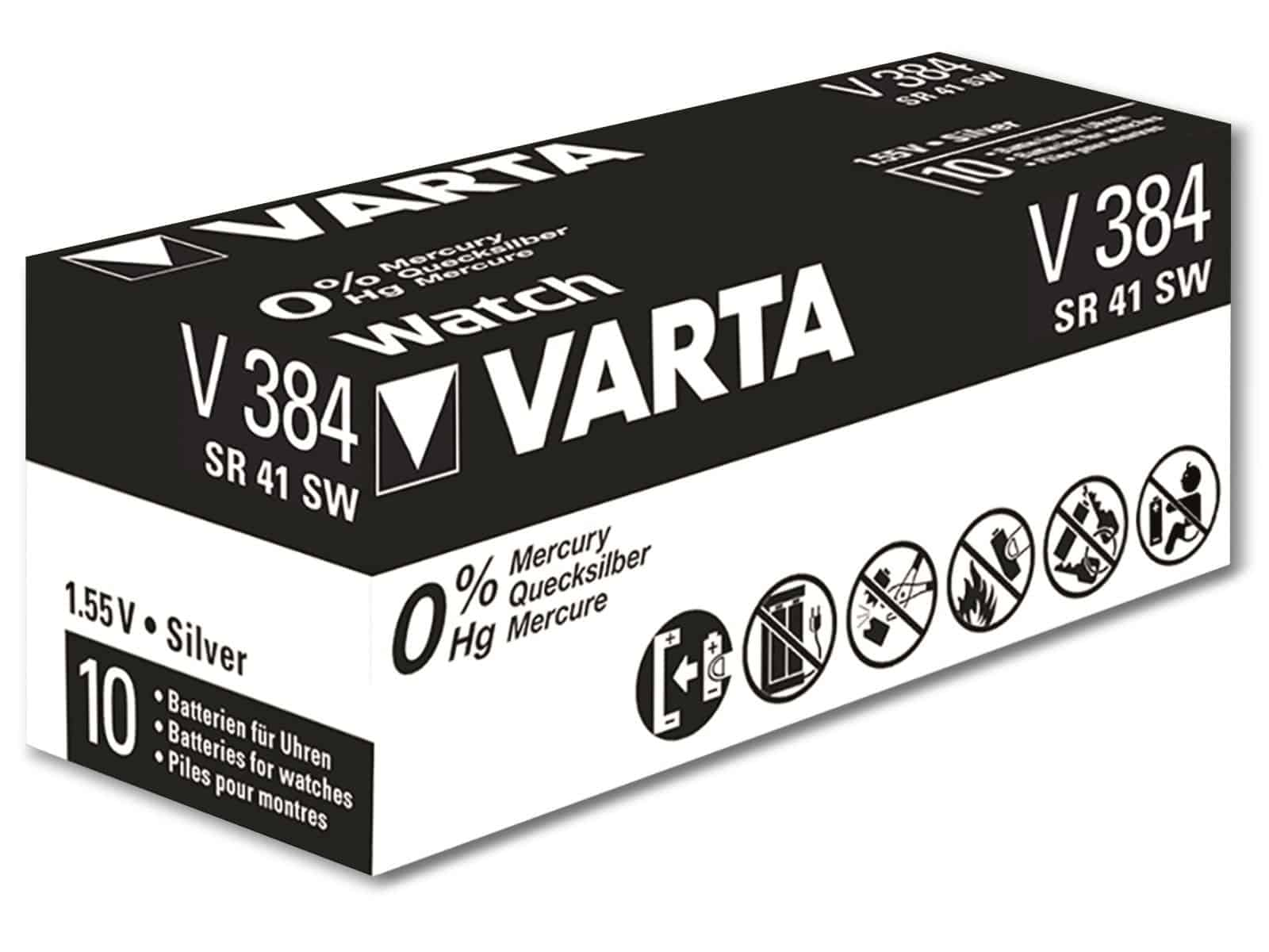 VARTA 10 Oxide, SR41, 384 Knopfzelle Silver Stück Knopfzelle 1.55V, Silberoxid