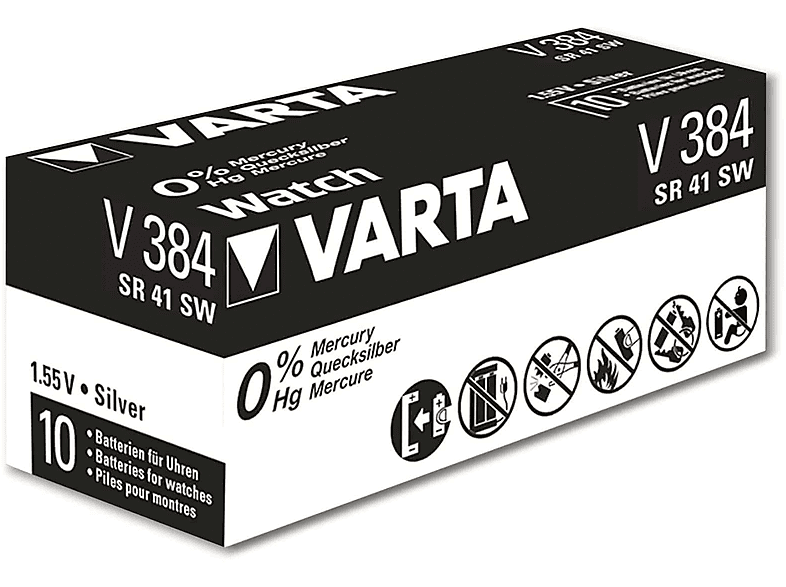 VARTA Knopfzelle Silver Oxide, 384 SR41,  1.55V, 10 Stück Silberoxid Knopfzelle