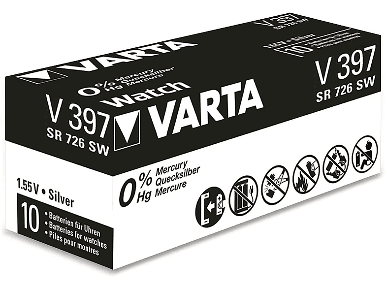 VARTA Knopfzelle Silver Oxide, 397 SR59,  1.55V, 10 Stück Silberoxid Knopfzelle