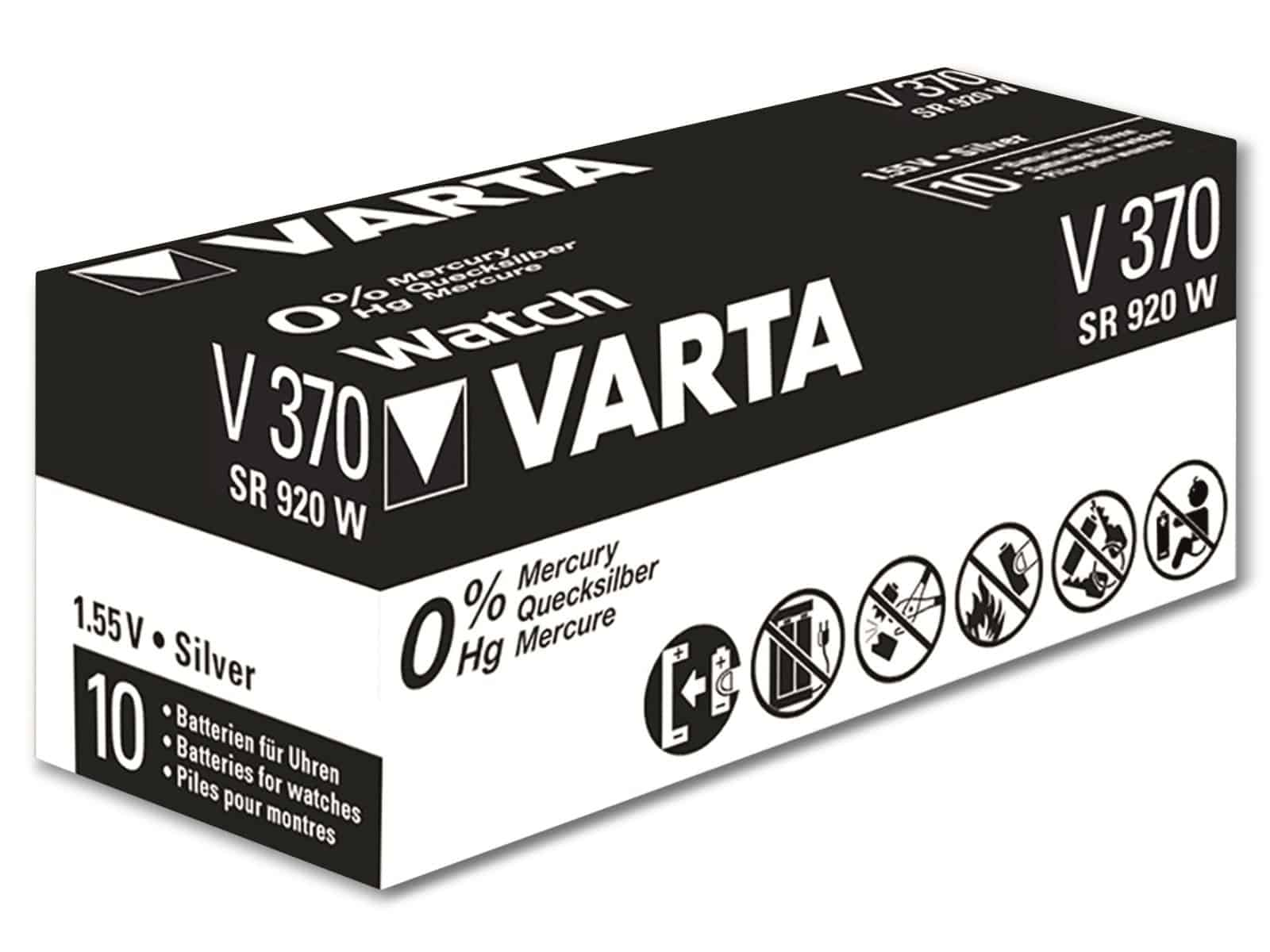 VARTA 1.55V, Knopfzelle 10 Stück Silver Knopfzelle Oxide, 370 SR69, Silberoxid