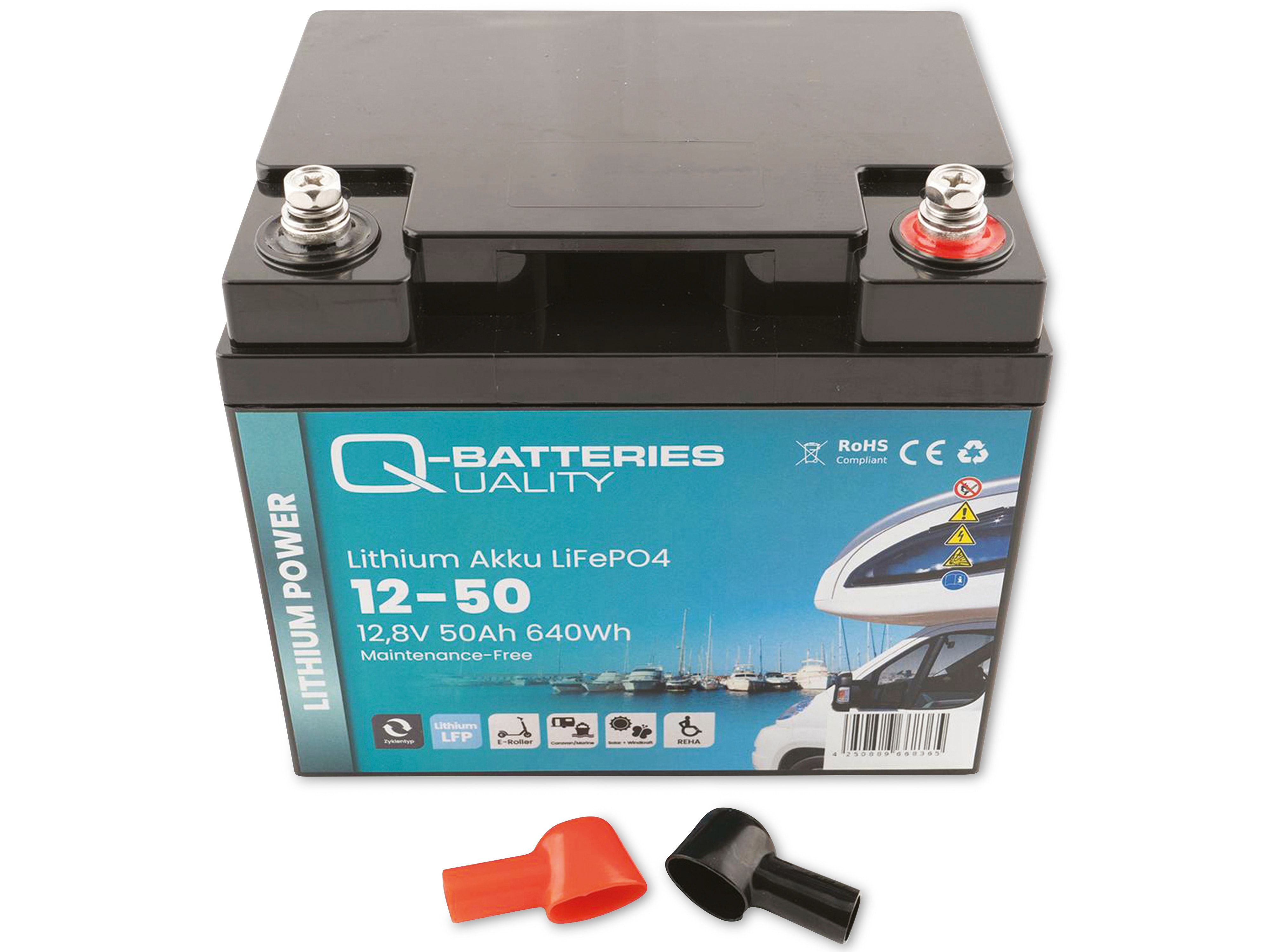 640Wh Lithium Batterie 12-50 Lithium-Eisenphosphat Akku Q-BATTERIES 50Ah LiFePO4 Akku 12,8V,