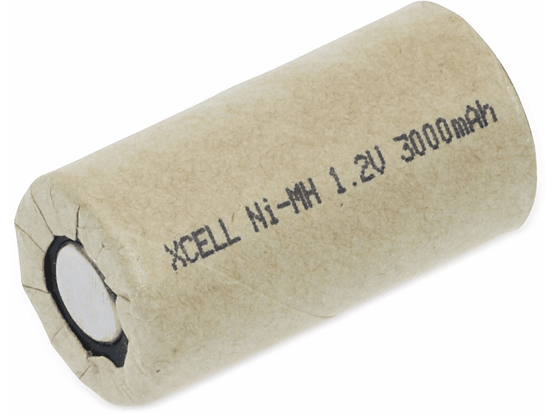 XCELL 1,2V-/3000mAh, 43x22,5 Nickel-Metallhydrid Akku mm NiMH-Sub-C-Zelle-Akku Pappmantel,