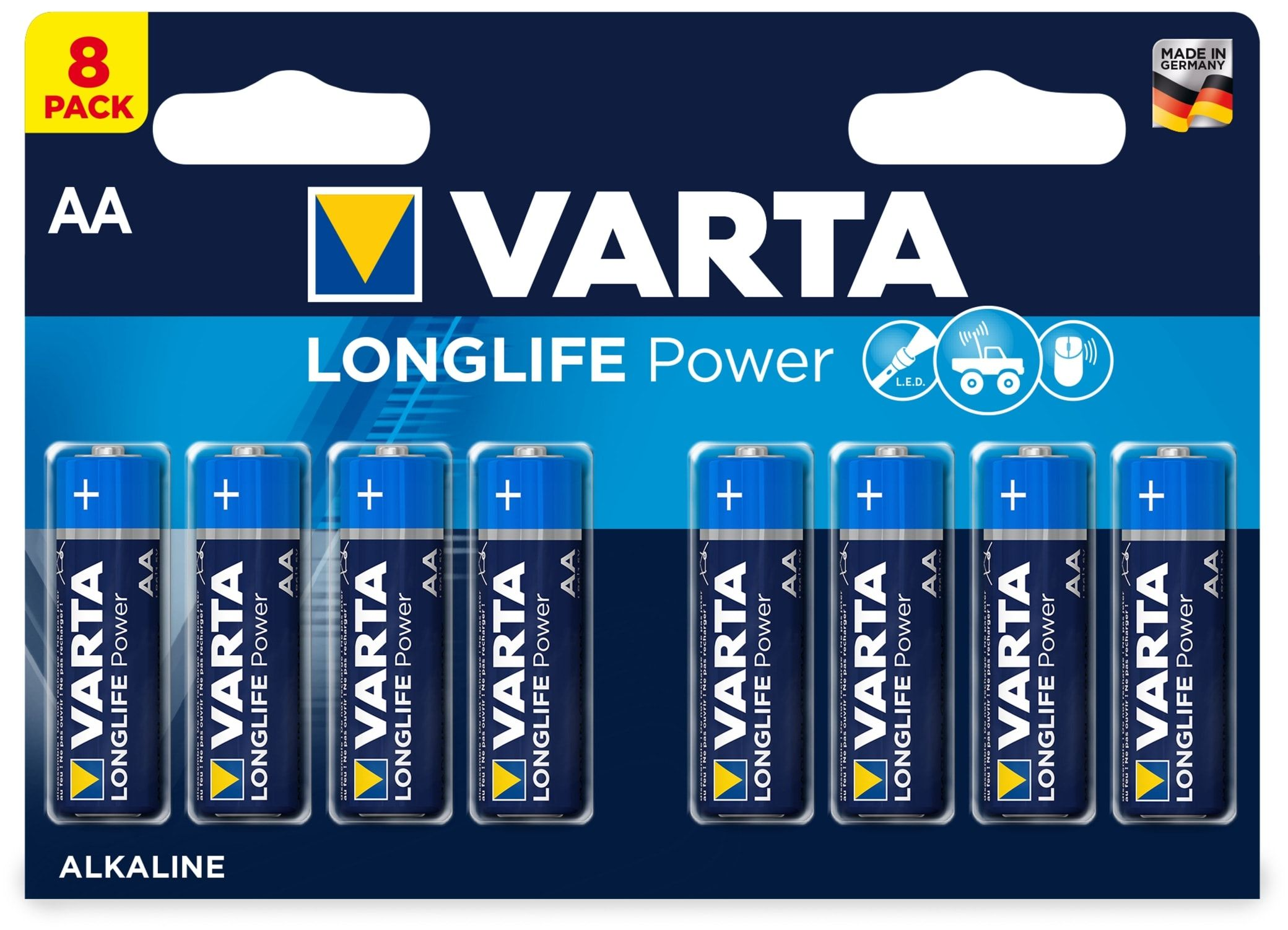 VARTA Longlife Power Mignon (8er AlMn, Blister) Ah LR06 AA Batterie, Volt, AlMn 1.5 Batterie 4906 2.96