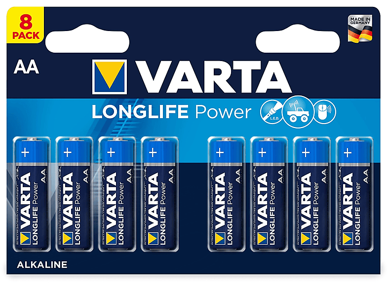 VARTA Longlife Power Mignon (8er AlMn, Blister) Ah LR06 AA Batterie, Volt, AlMn 1.5 Batterie 4906 2.96