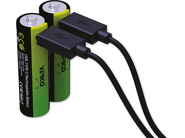VERICO LiIon-Akku Loop Energy AA, mit USB-C Buchse, 2er Pack Lithium-Ionen Akku | Akkus