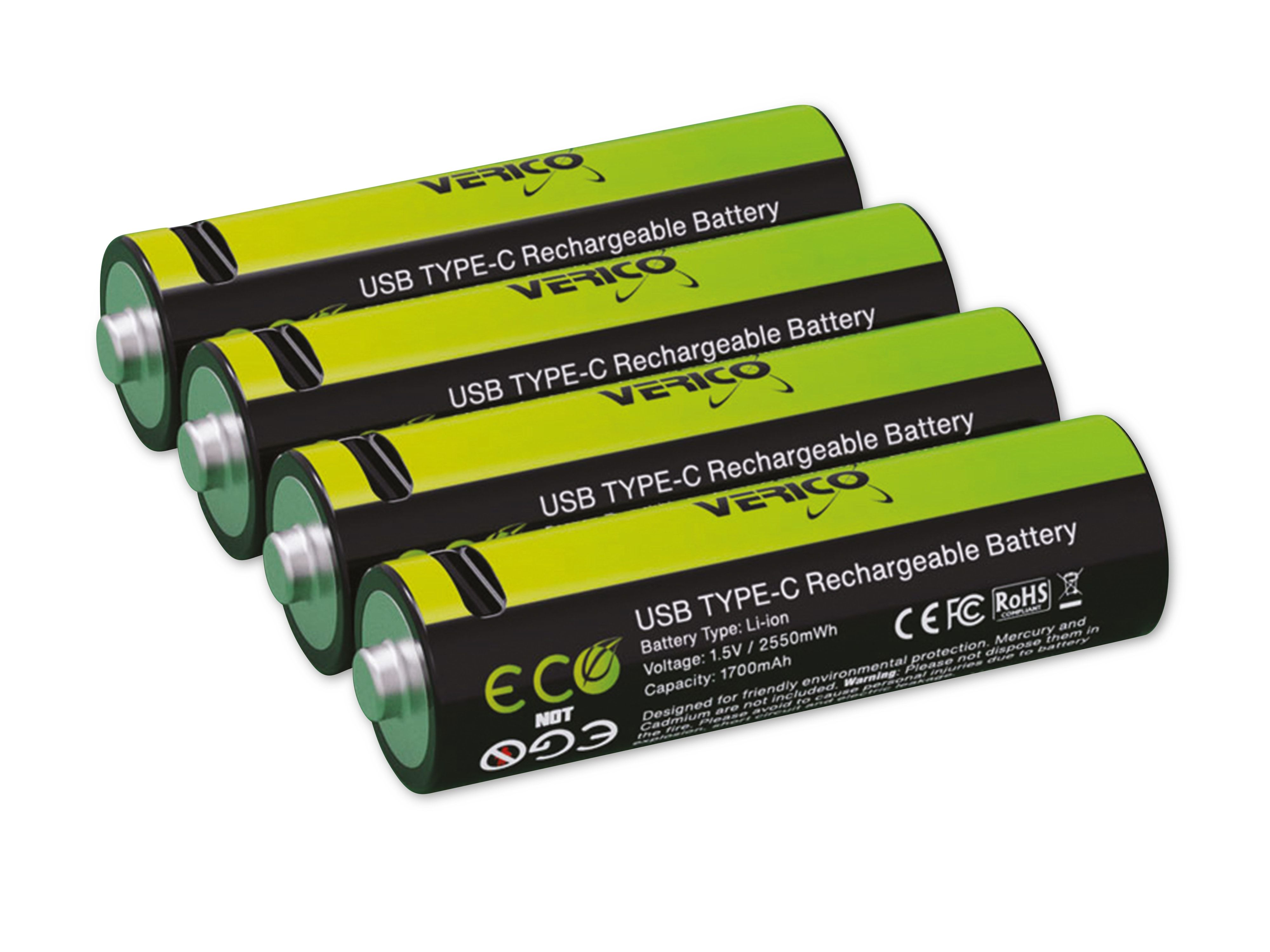 LiIon-Akku USB-C Energy Akku AA, VERICO Loop mit Lithium-Ionen 2er Pack Buchse,