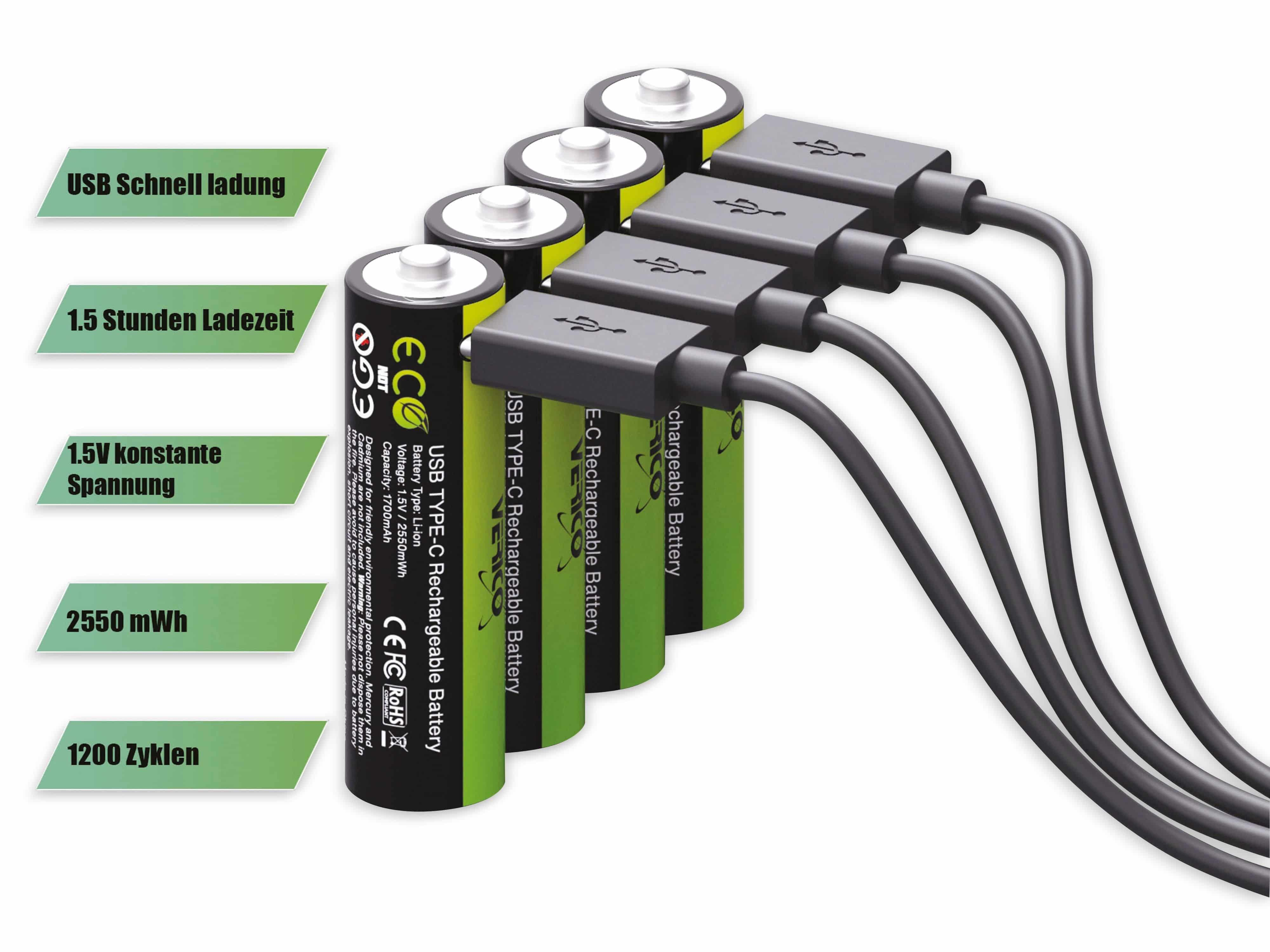 Li-Ion-Akku AA, Lithium-Ionen Buchse, Pack VERICO Loop 4er Energy Akku mit USB-C