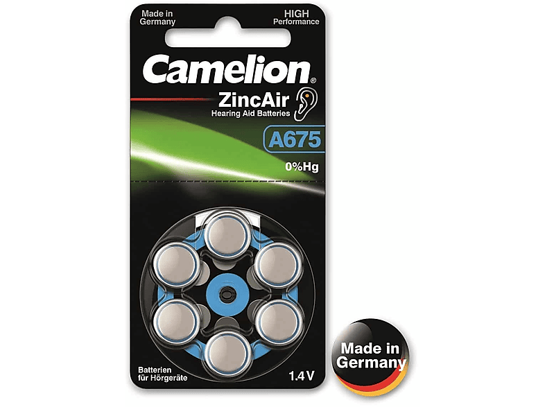 CAMELION CAMELION Knopfzelle A675, 6 Stück Zink-Luft Knopfzellen