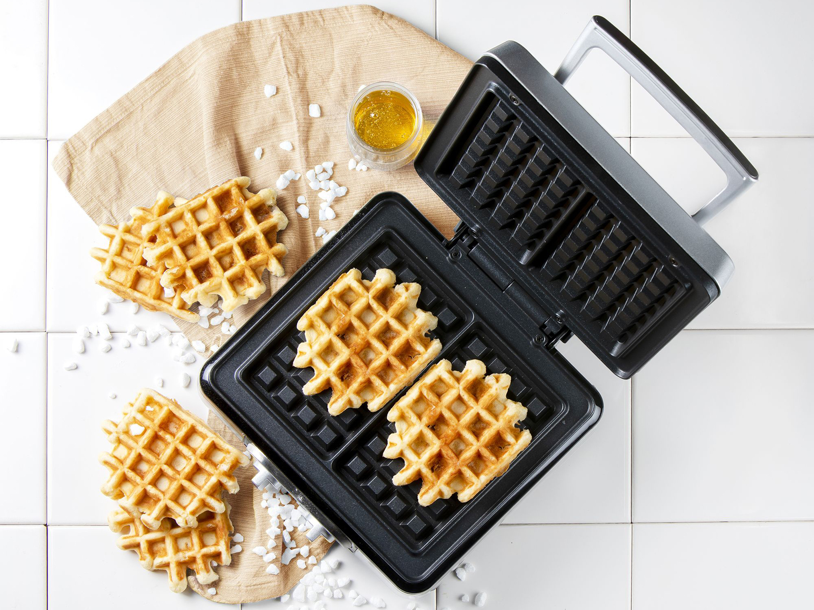 für Waffle Doppel eckig dicke mit 2n1 Waffelgabel Waffelmaschine Timer, Waffeleisen belgische Waffeleisen, Maker Waffeln, Silber DOMO