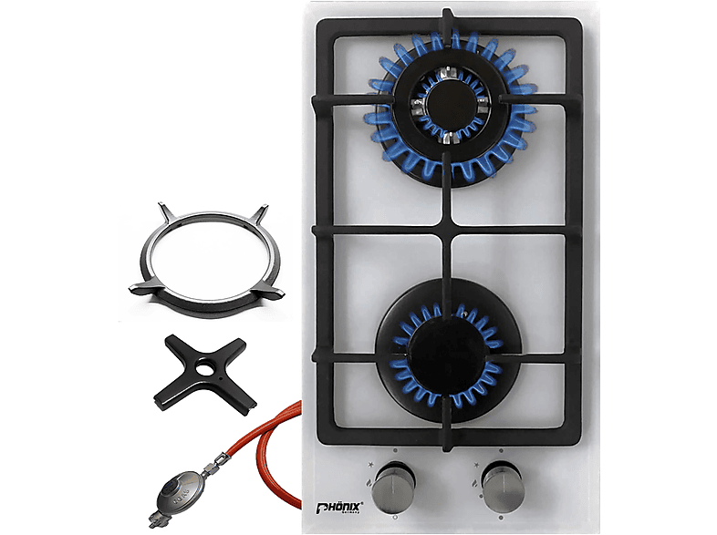 Encimera De Gas Domino-112GBT Con Soporte De Fundición - 2 Fogones, Incluye Wok, Encendido A Pilas, Para Gas Propano O Natural