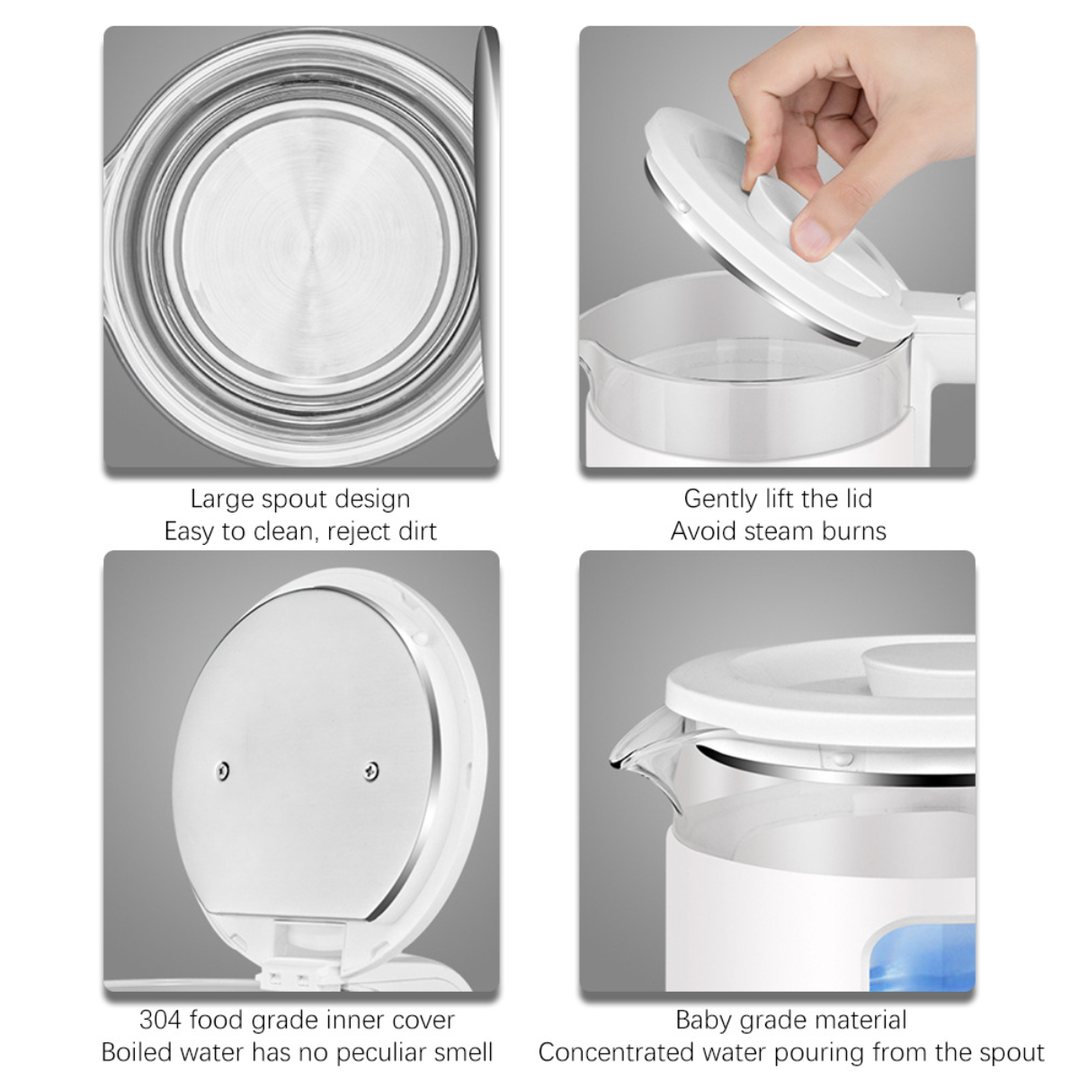 BYTELIKE Elektrischer Wasserkocher Glasfenster Anti-Trocken-Kochen schneller Weiß Wasserkocher, Kessel
