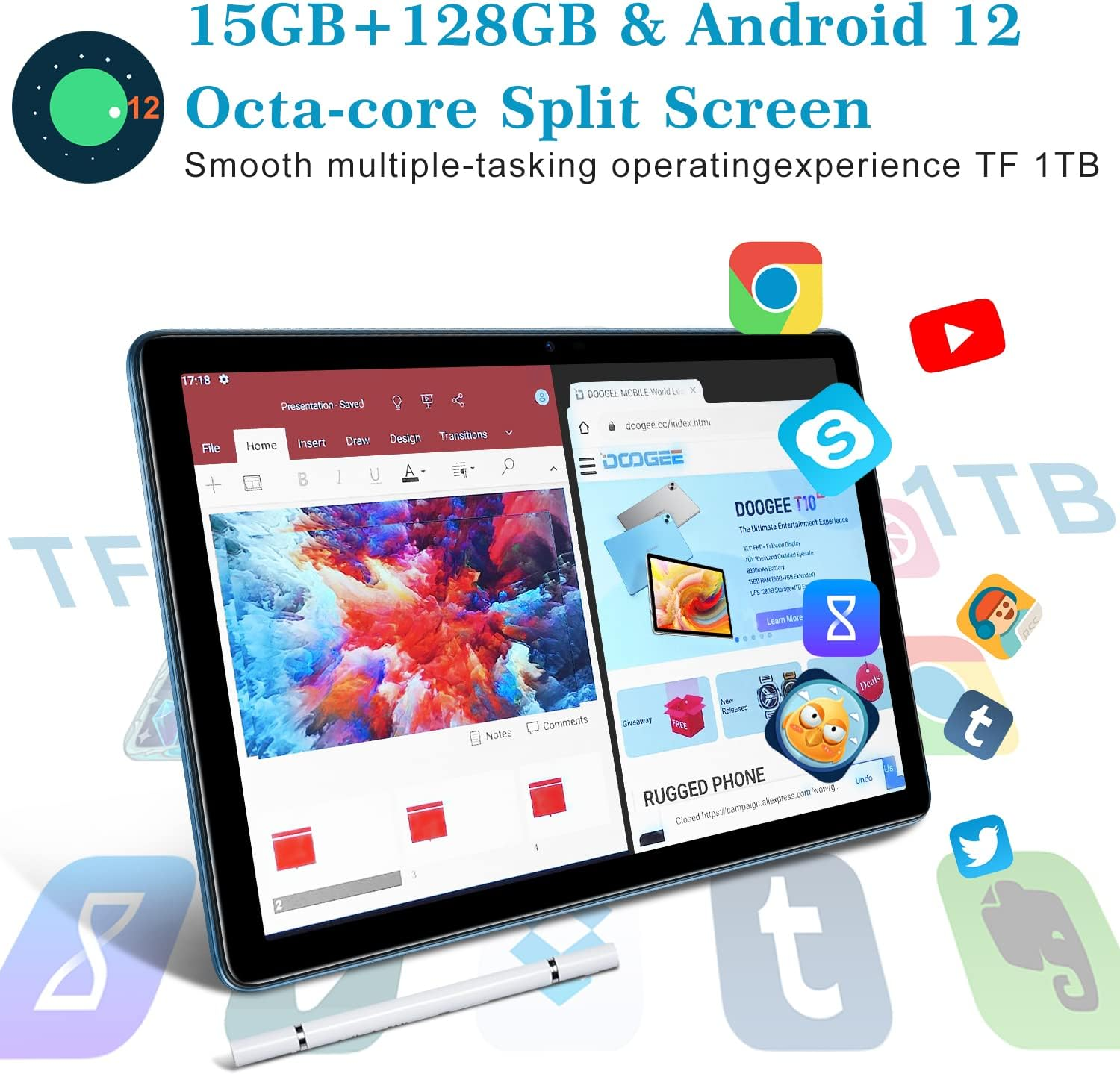 128 T10 Silber 4G 12, 15GB DOOGEE 8300mAh Android 10,1 GB, Zoll, Tablet,