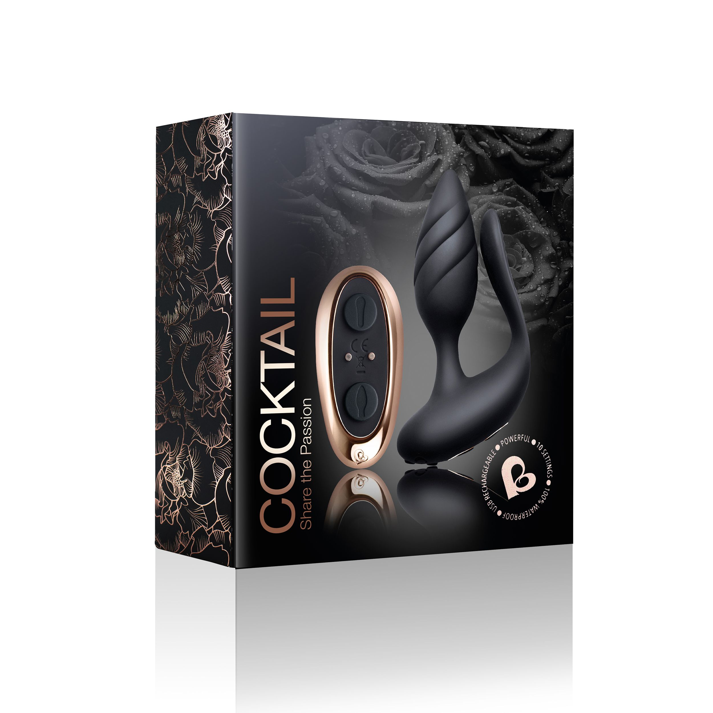 Box mit schwarzem Sexspielzeug und Fernbedienung. Der Text 'COCKTAIL' ist sichtbar.