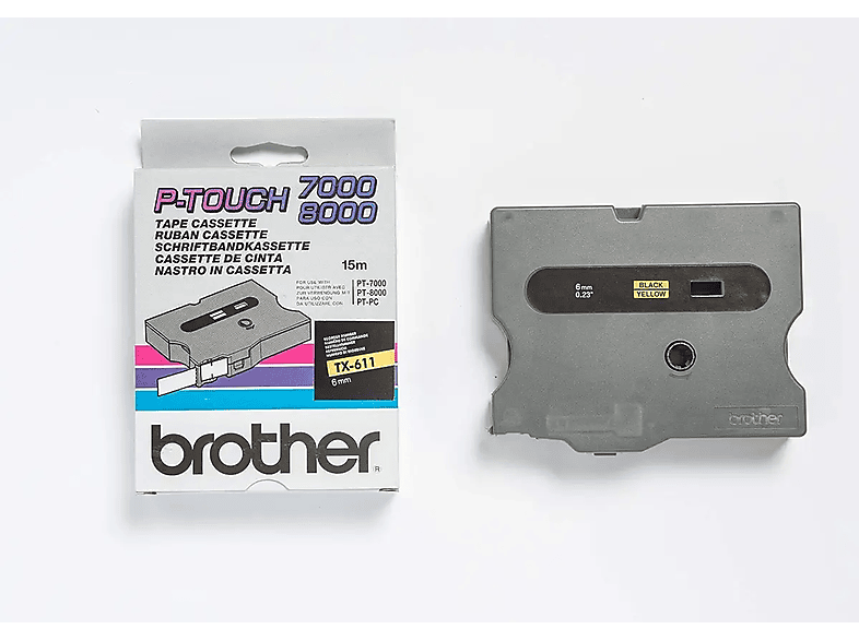  BROTHER  Brother Original P-Touch Farbband schwarz auf gelb (TX-611) Schriftband Schwarz
