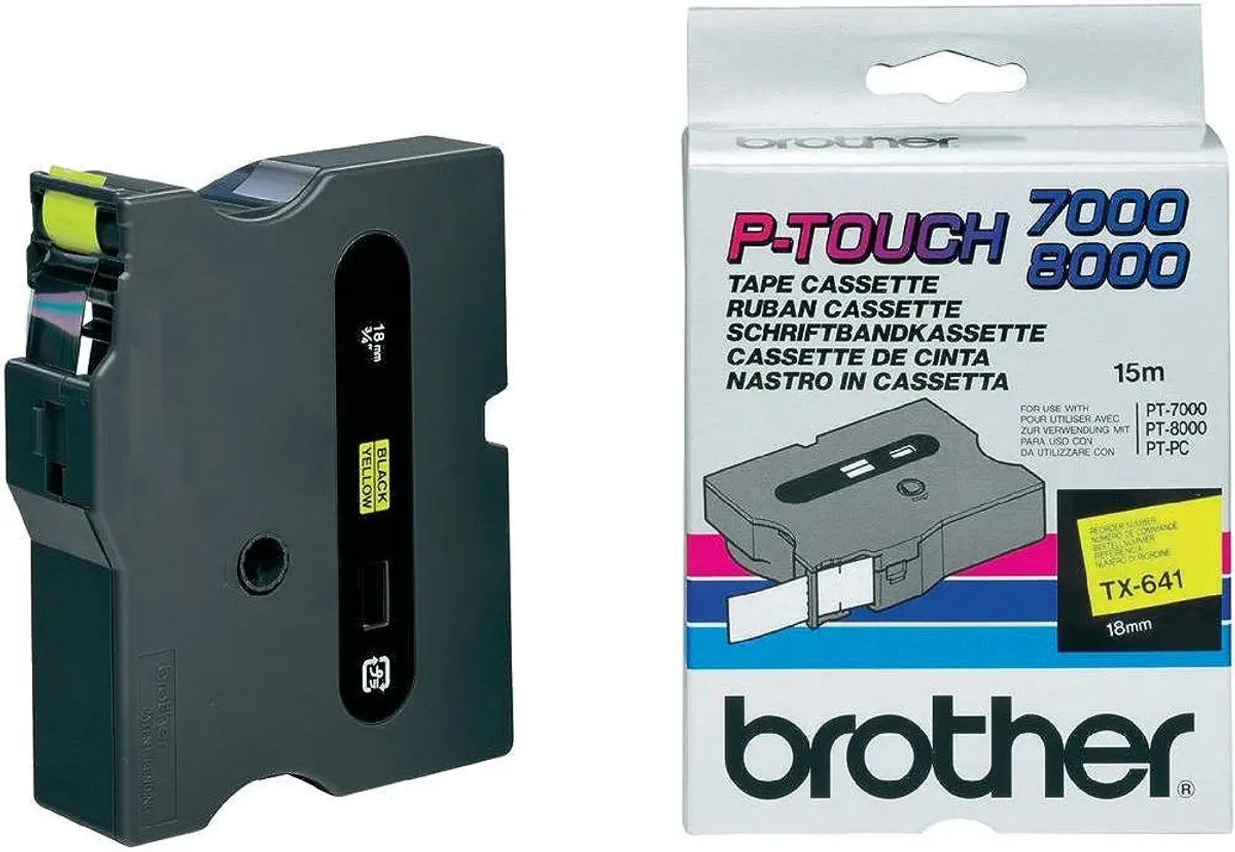 gelb Farbband BROTHER (TX-641) P-Touch Brother auf Schwarz Original Schriftband schwarz