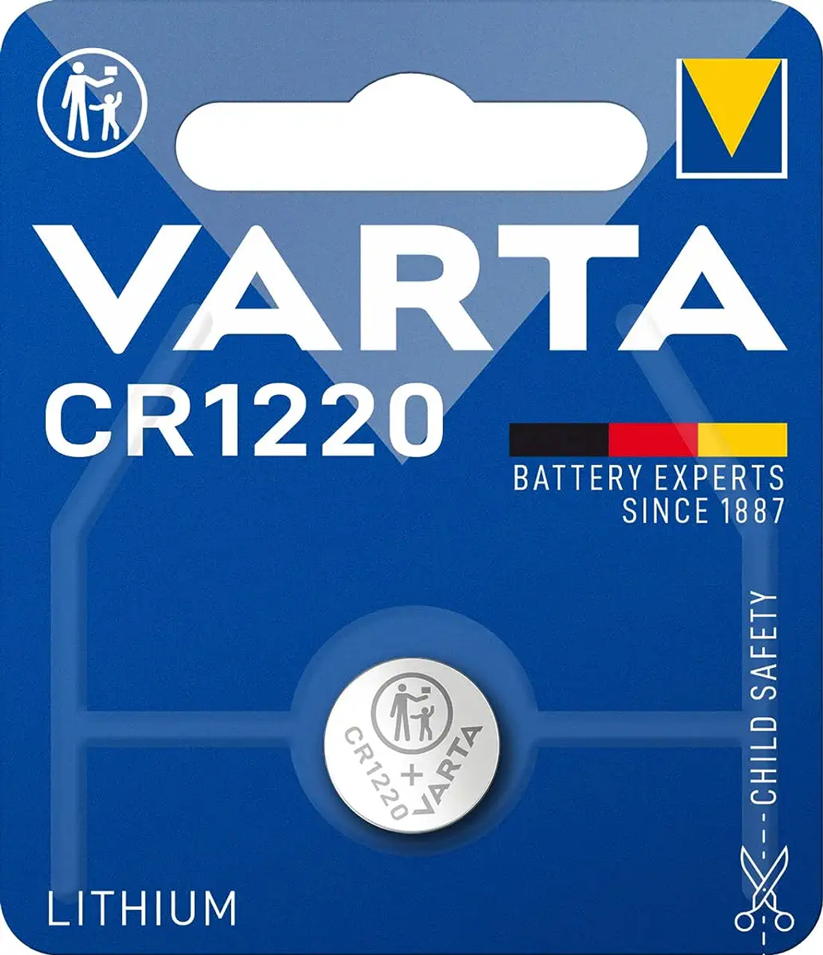 VARTA Electronics CR1220 Volt, 3V Blister) Li-MnO2, Knopfzelle Stück Distancia Mando 1 (1er 0.035 Ah Knopfzelle, 3 Lithium