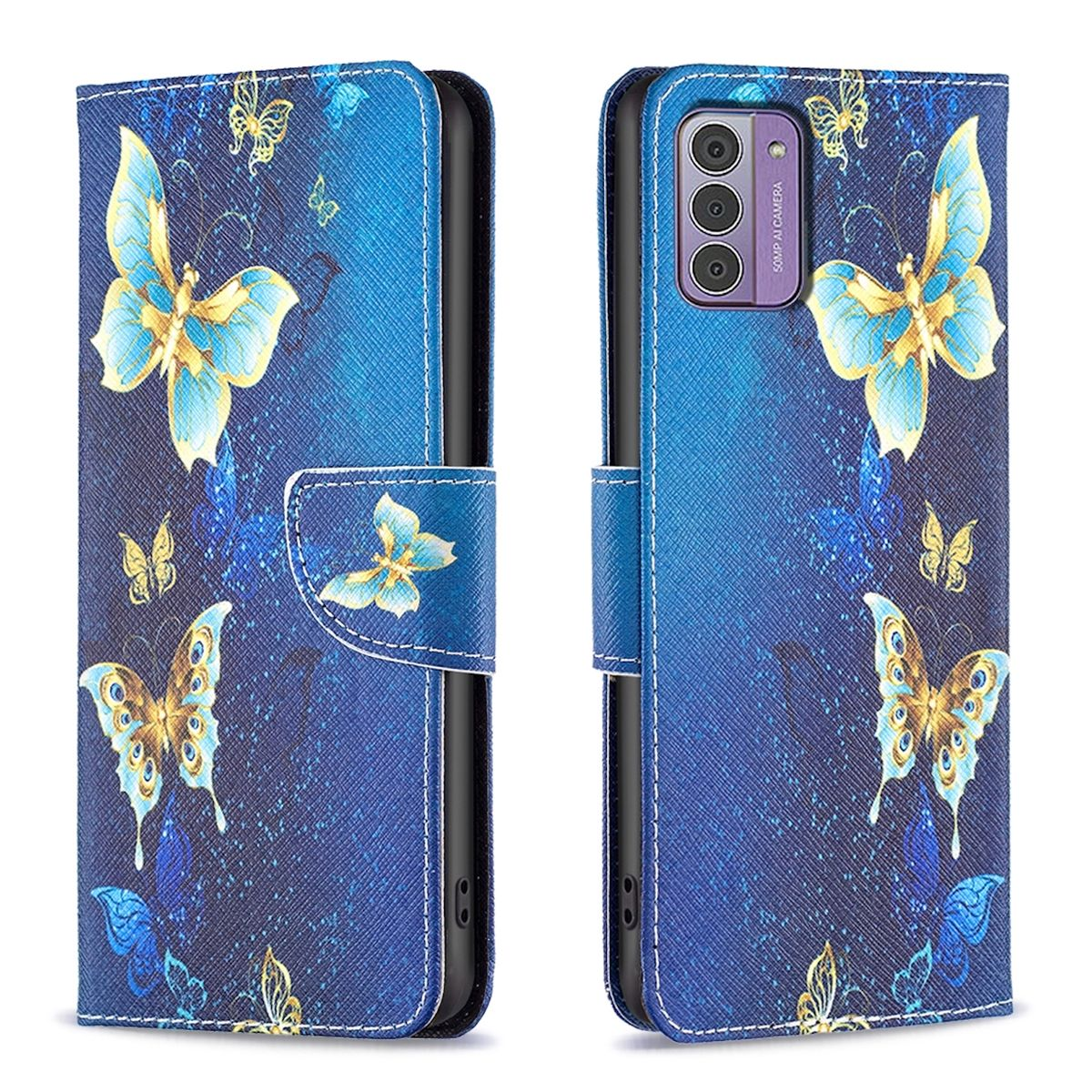 Bookcover, Muster Book Motiv Druck Fach, Kreditkarten Tasche Wallet & Nokia, Geld G42, mit / Blau WIGENTO