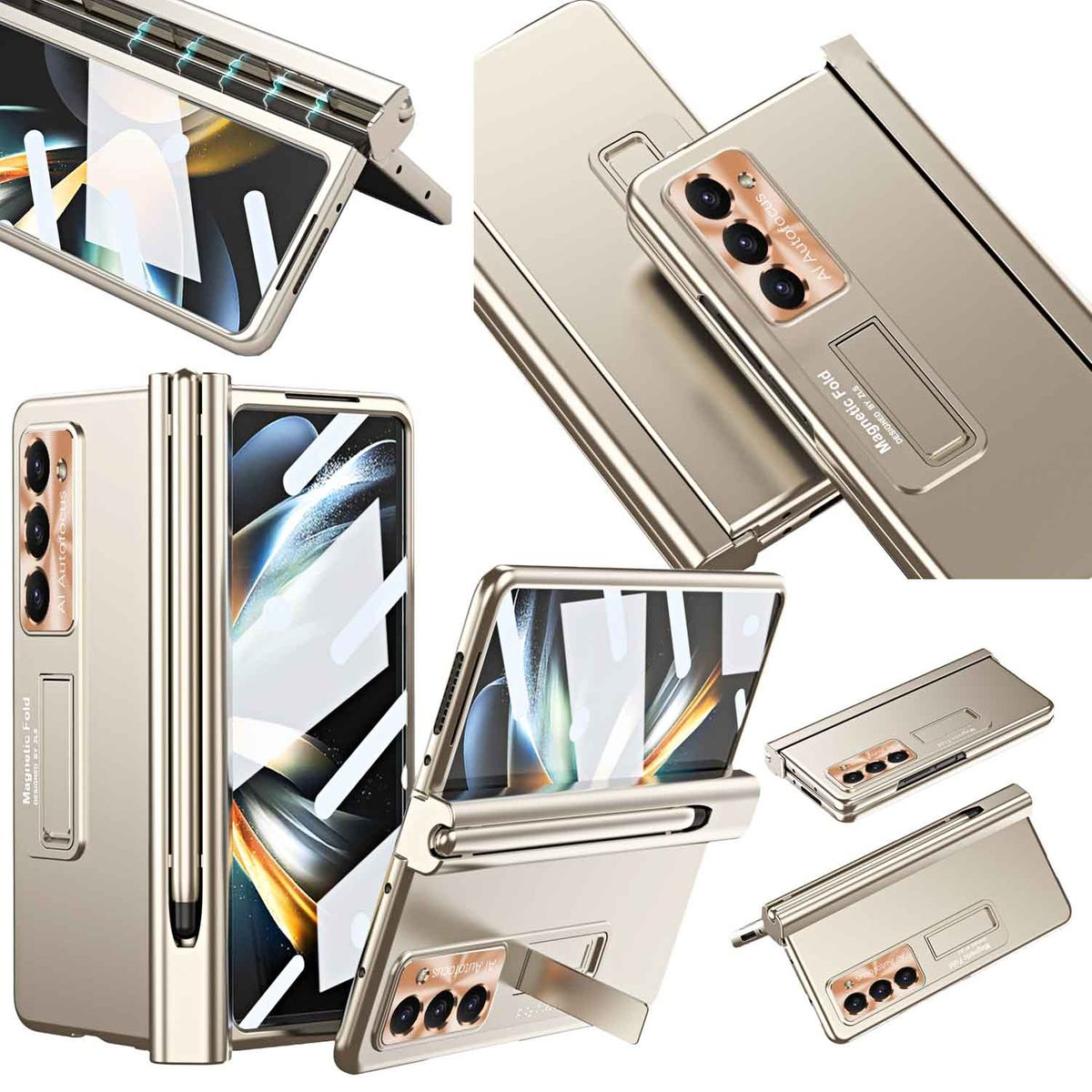 WIGENTO Magnetisches 360 Gold mit Z Glas Grad Metall Stift, Front Hart und Cover, Fold5 Samsung, 5G, Hülle Full Galaxy