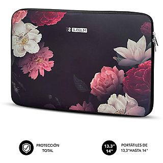 Funda portátil - SUBBLIM Trendy Sleeve Neo Flowers 13,3-14", 14 ", Neopreno, Negro