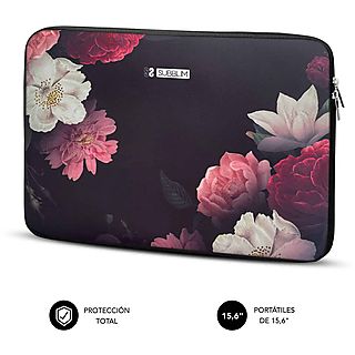 Funda portátil - SUBBLIM Trendy Sleeve Neo Flowers 15.6", 15,6 ", Neopreno, Negro