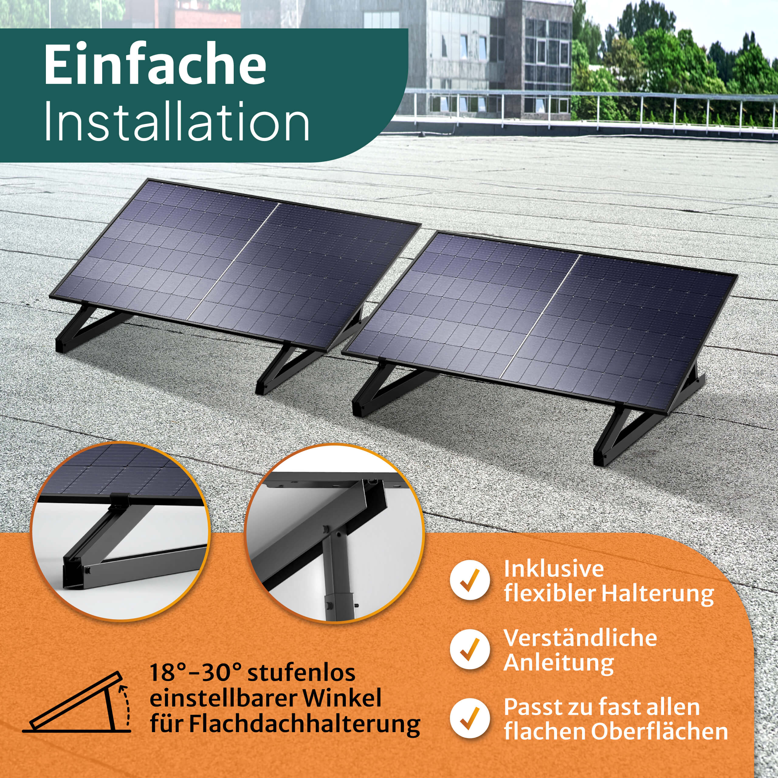 STROMGANZEINFACH 850W mit Flachdach-Halterung 15m Balkon-Solaranlage - Kabel
