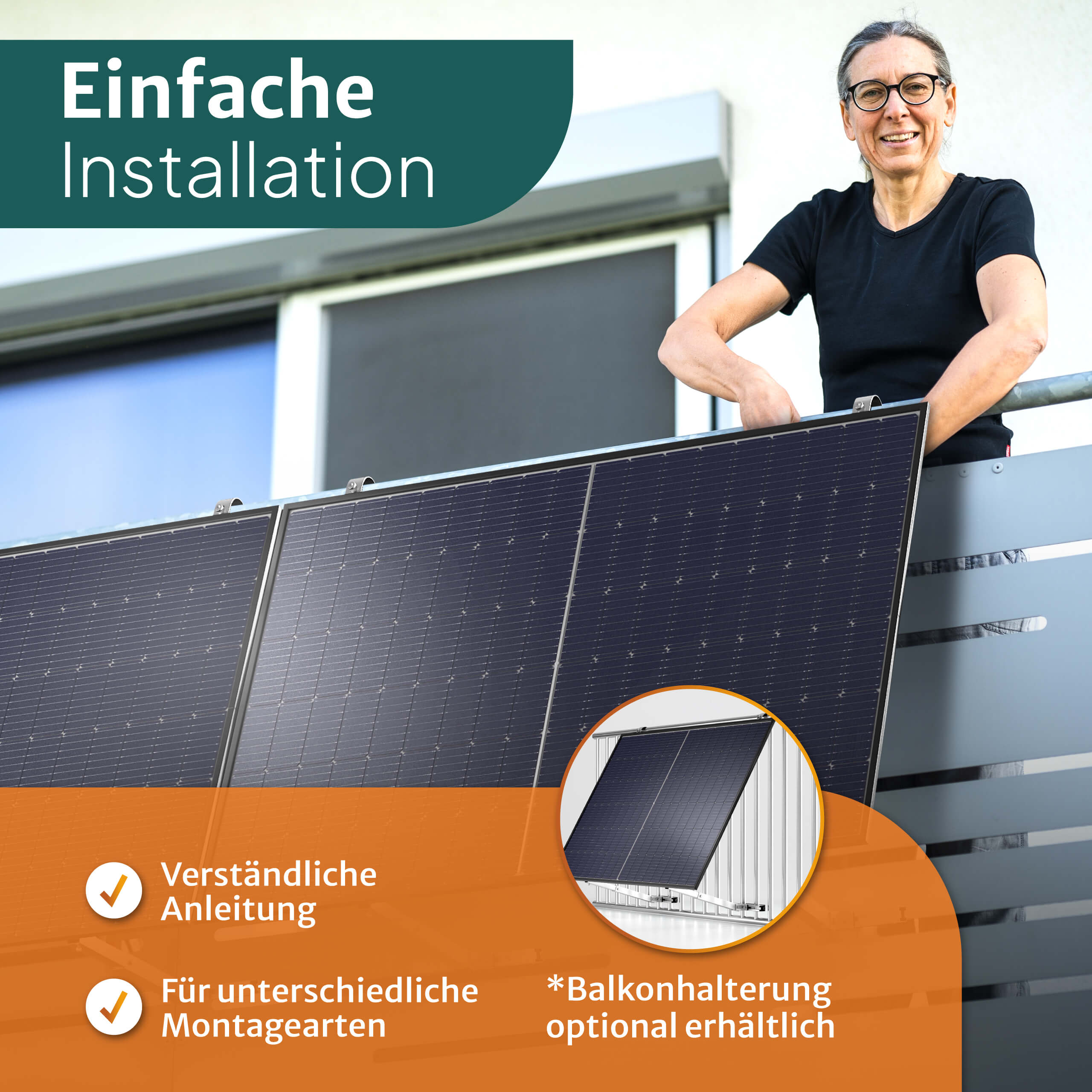 Kabel ohne 5m Batterie STROMGANZEINFACH - Balkon-Solaranlage inkl. 850W Speicher 1kWh Halterung