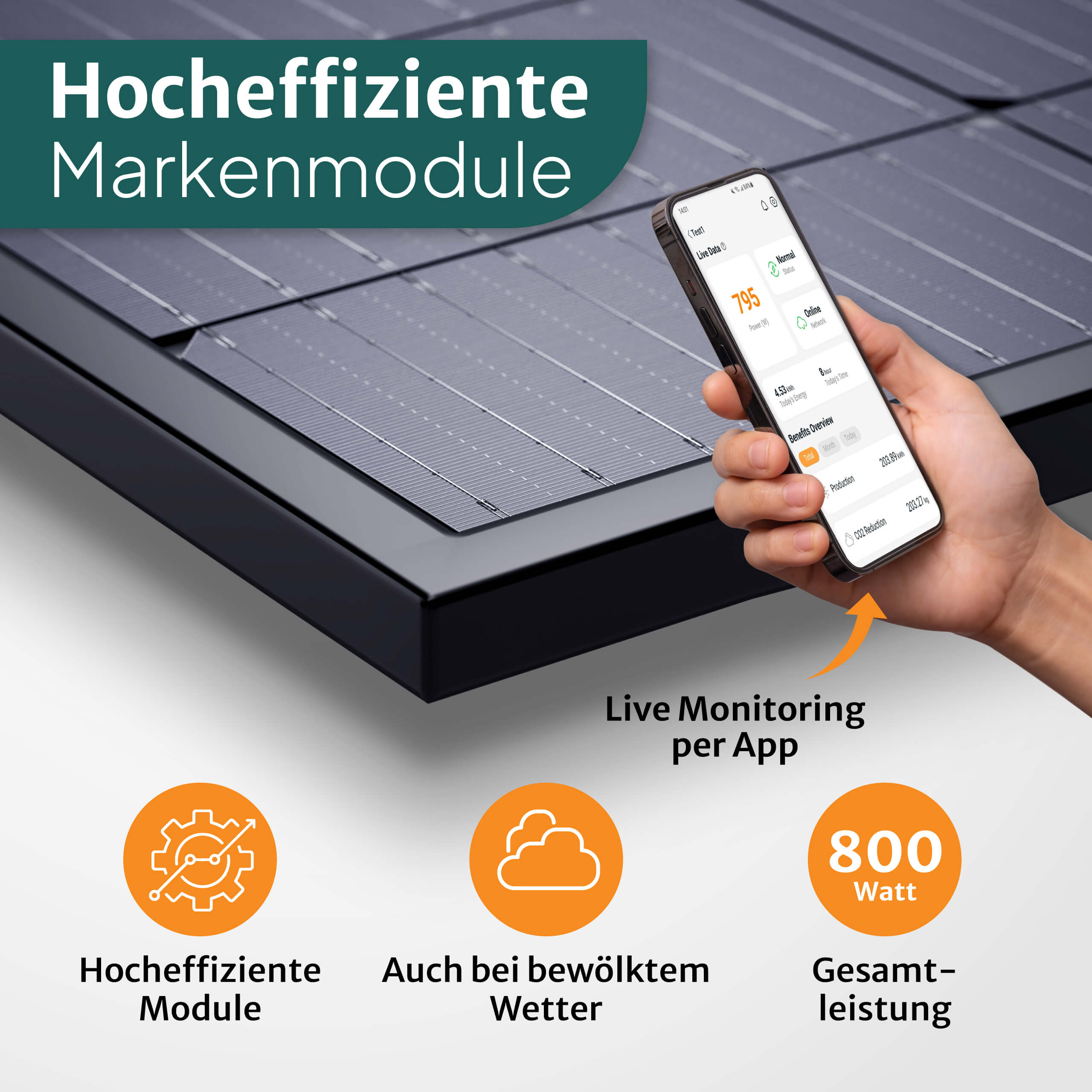 STROMGANZEINFACH 850W Flachdach-Halterung - 1kWh Speicher inkl. mit Balkon-Solaranlage 15m Kabel Batterie