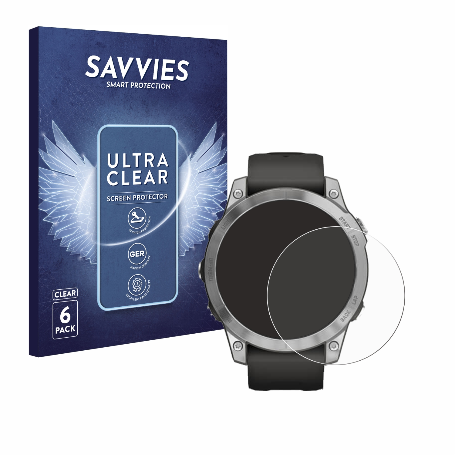 SAVVIES 6x klare Schutzfolie(für (47 mm)) Fenix 7 Garmin