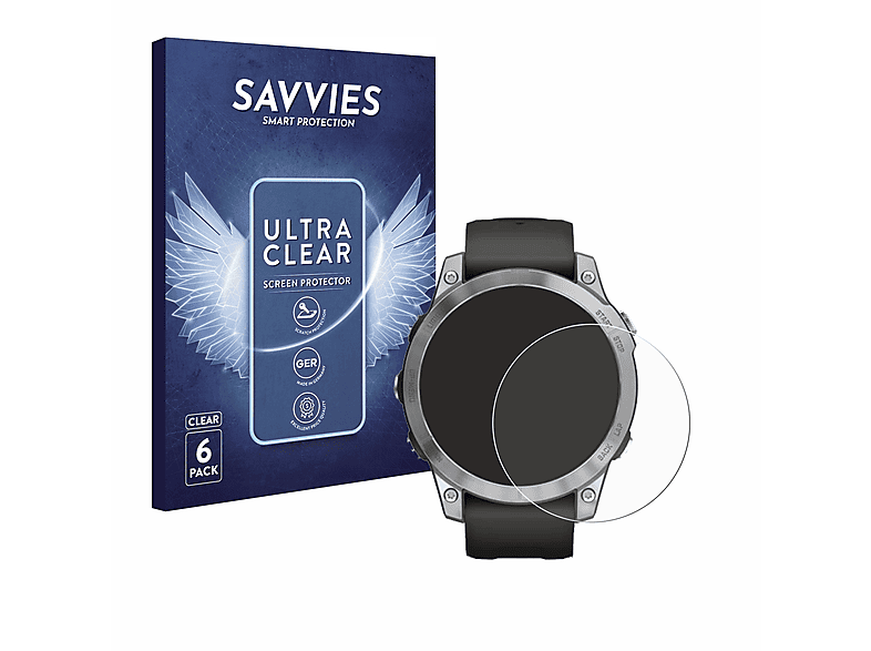 SAVVIES 6x klare Schutzfolie(für Garmin Fenix 7 (47 mm)) | Smartwatch Schutzfolien & Gläser
