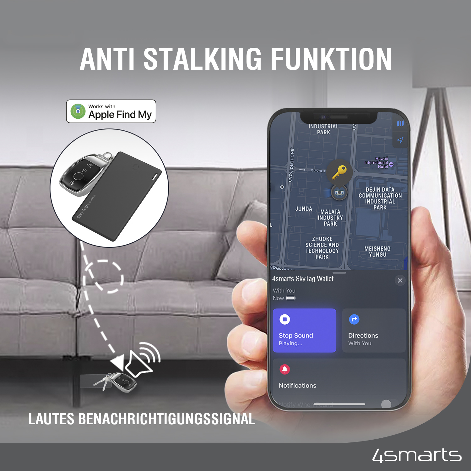 Wallet 2er SkyTag Tracker, 4SMARTS Schwarz Set Bluetooth