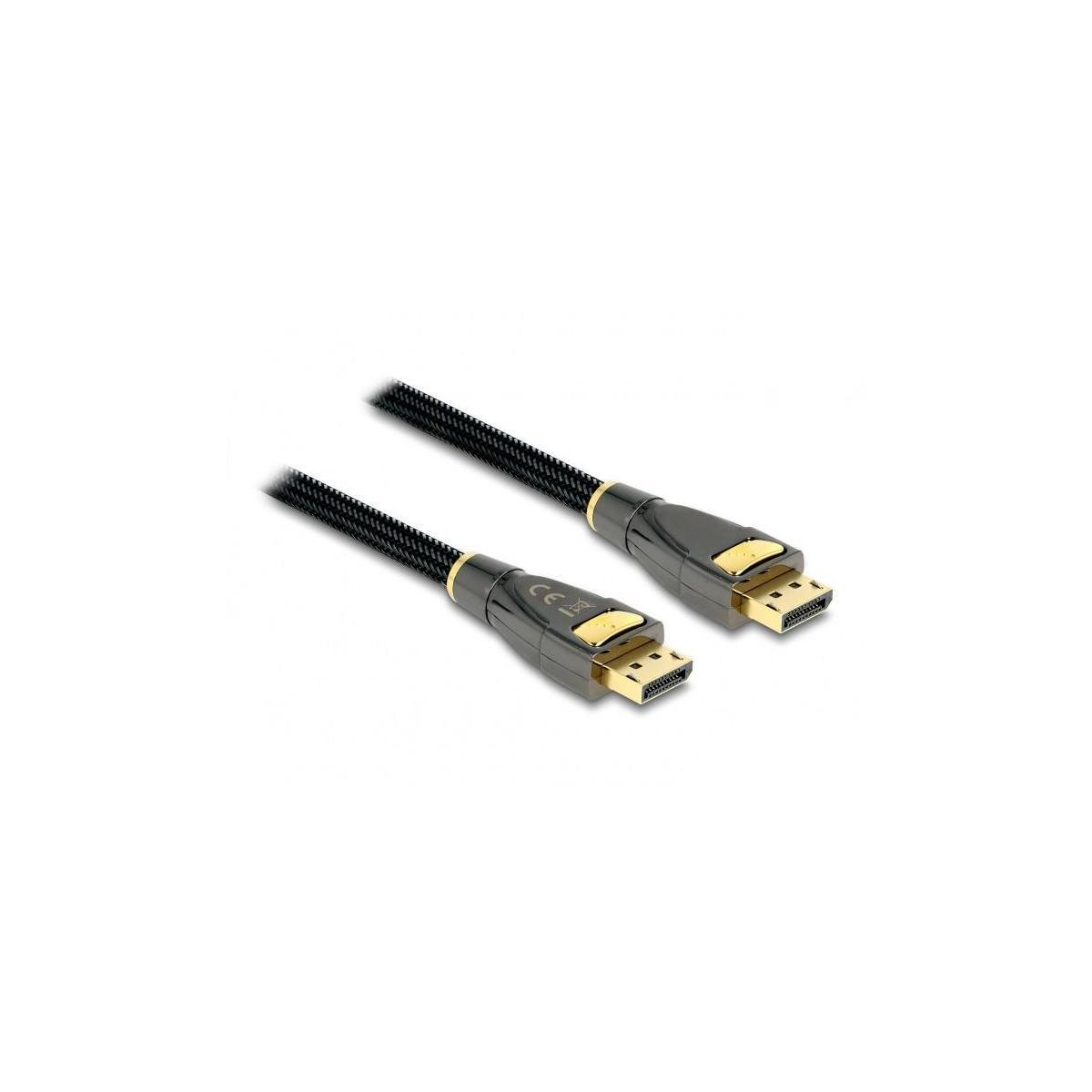 Cavo HDMI nero e oro con due connettori.