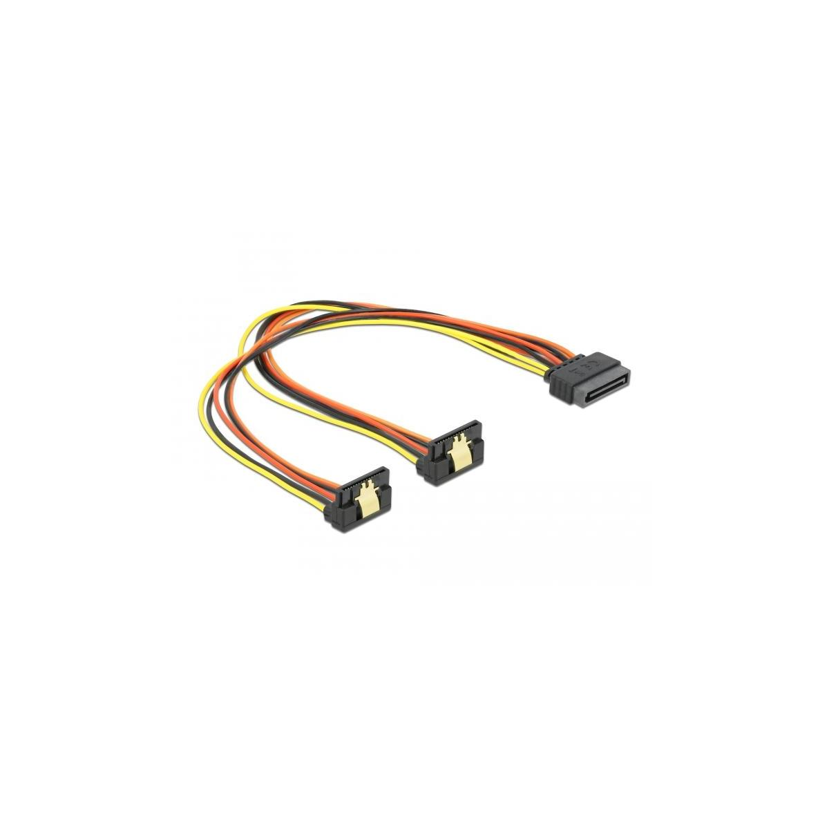 Cavo dati SATA con tre connettori. Fili neri, gialli e arancioni.