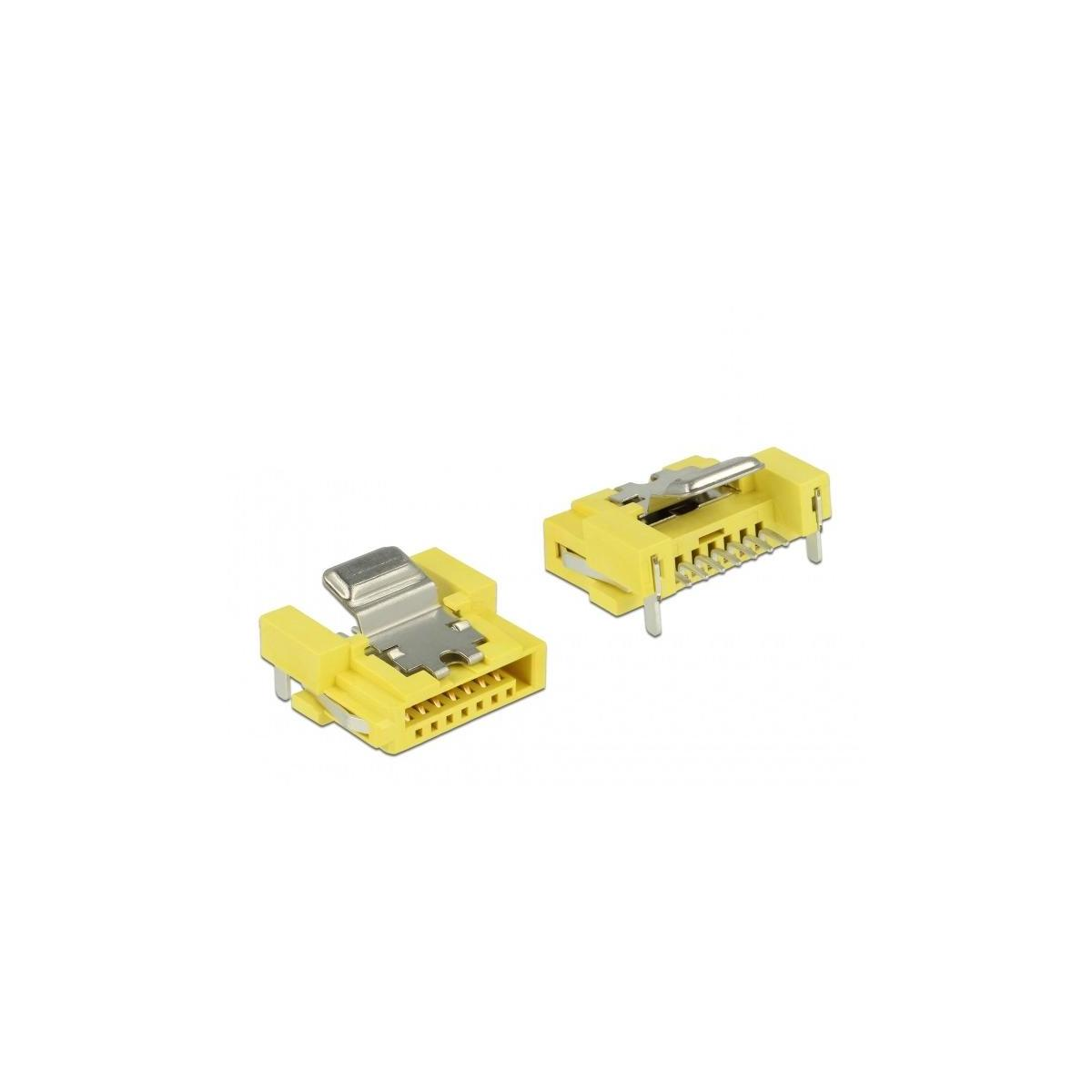 Zwei gelbe elektrische Stecker nebeneinander, mit mehreren Pins, auf weißem Hintergrund.