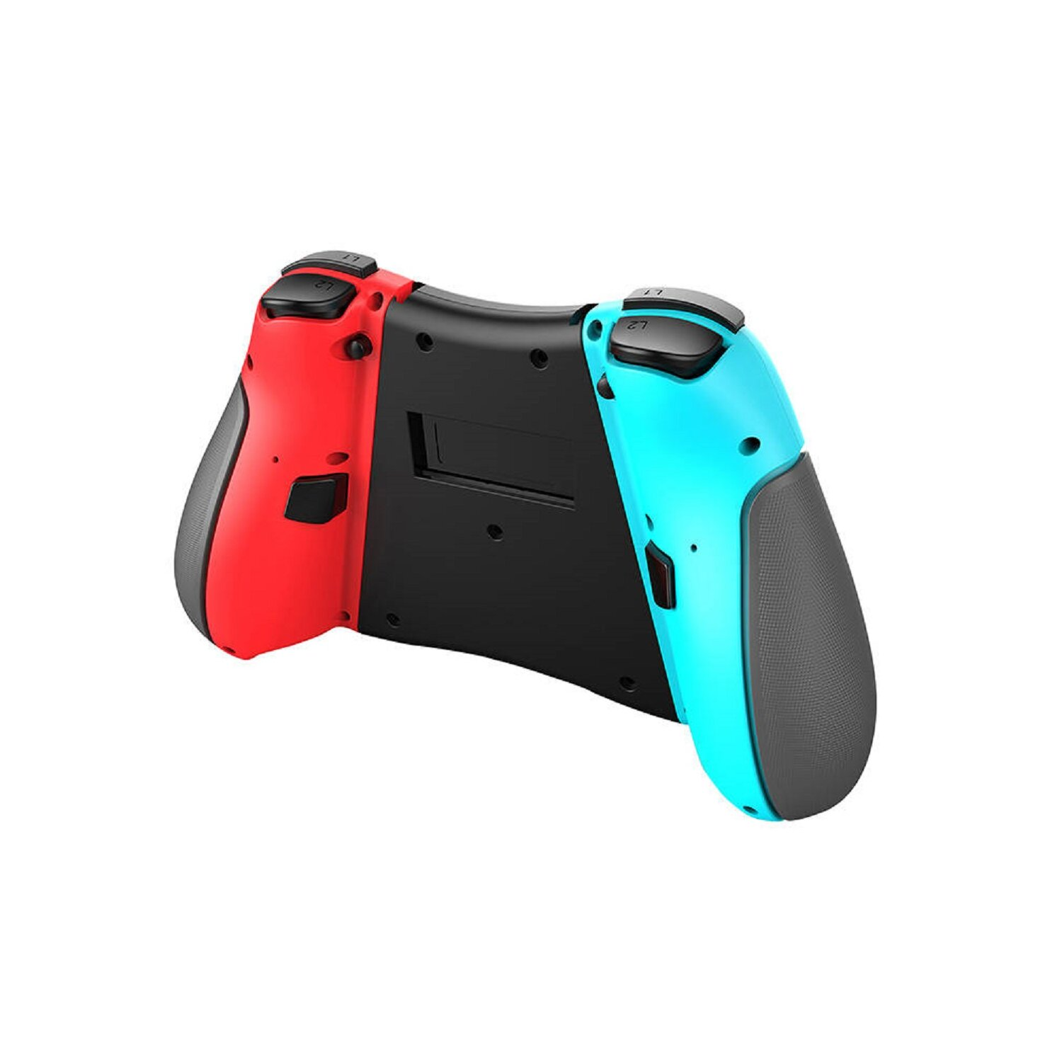 Roter und blauer Gamecontroller, Rückansicht, schwarzer Mittelteil.