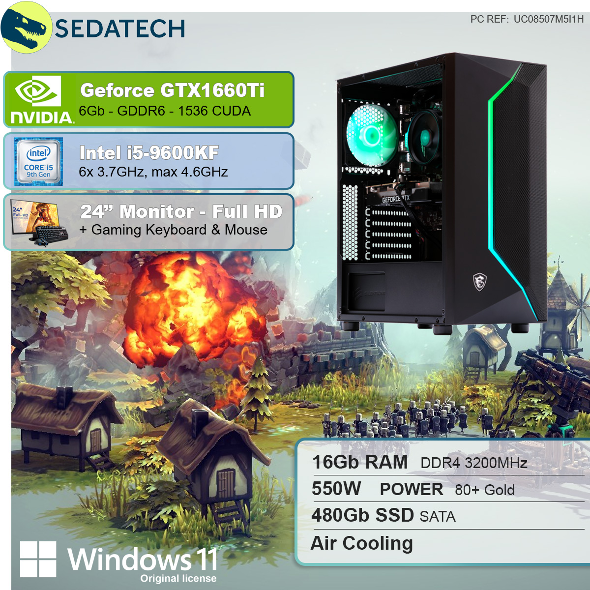 SEDATECH Intel i5-9600KF, PC RAM, Gaming 480 GTX1660Ti, mit GB Prozessor, Geforce 16 GB Intel GB i5-9600KF 6 SSD