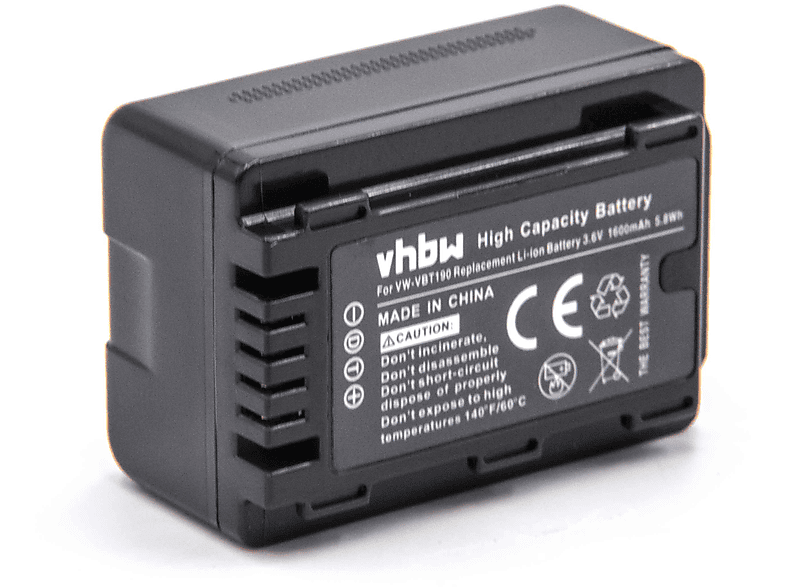 VHBW kompatibel mit Panasonic VXF-999, HC-W850EB, HC-WX979 Li-Ion Akku - Videokamera, 3.6 Volt, 1600